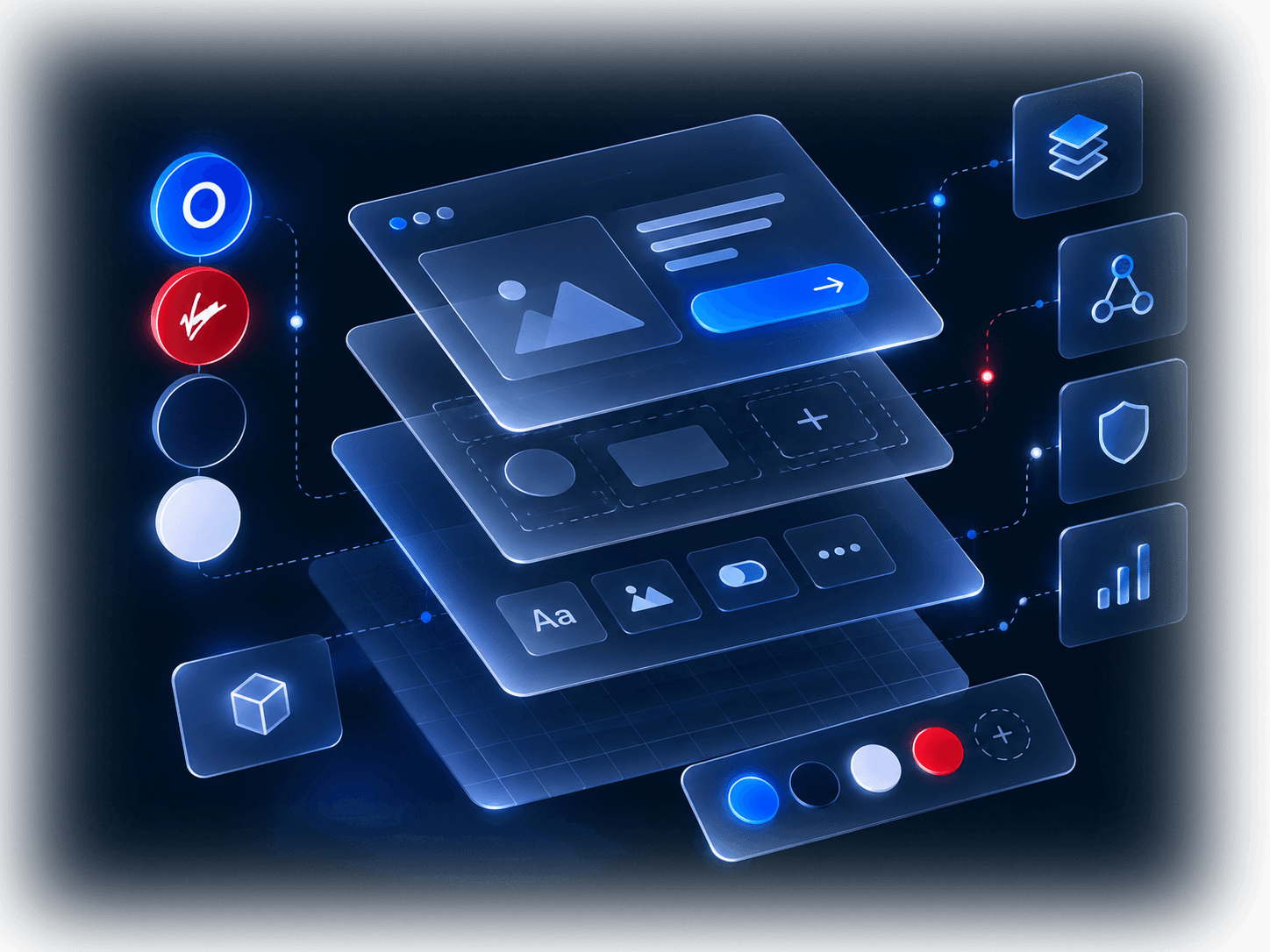 Layered interface tiles and brand marks for the O2 and Virgin Media design system.